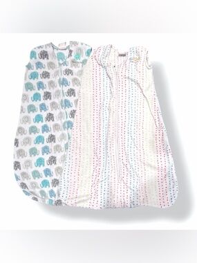 EUC HALO, 2 Sleep Sacks, Blue Elephants/Rainbow Dots (6-12 mos, 16-24 lbs)